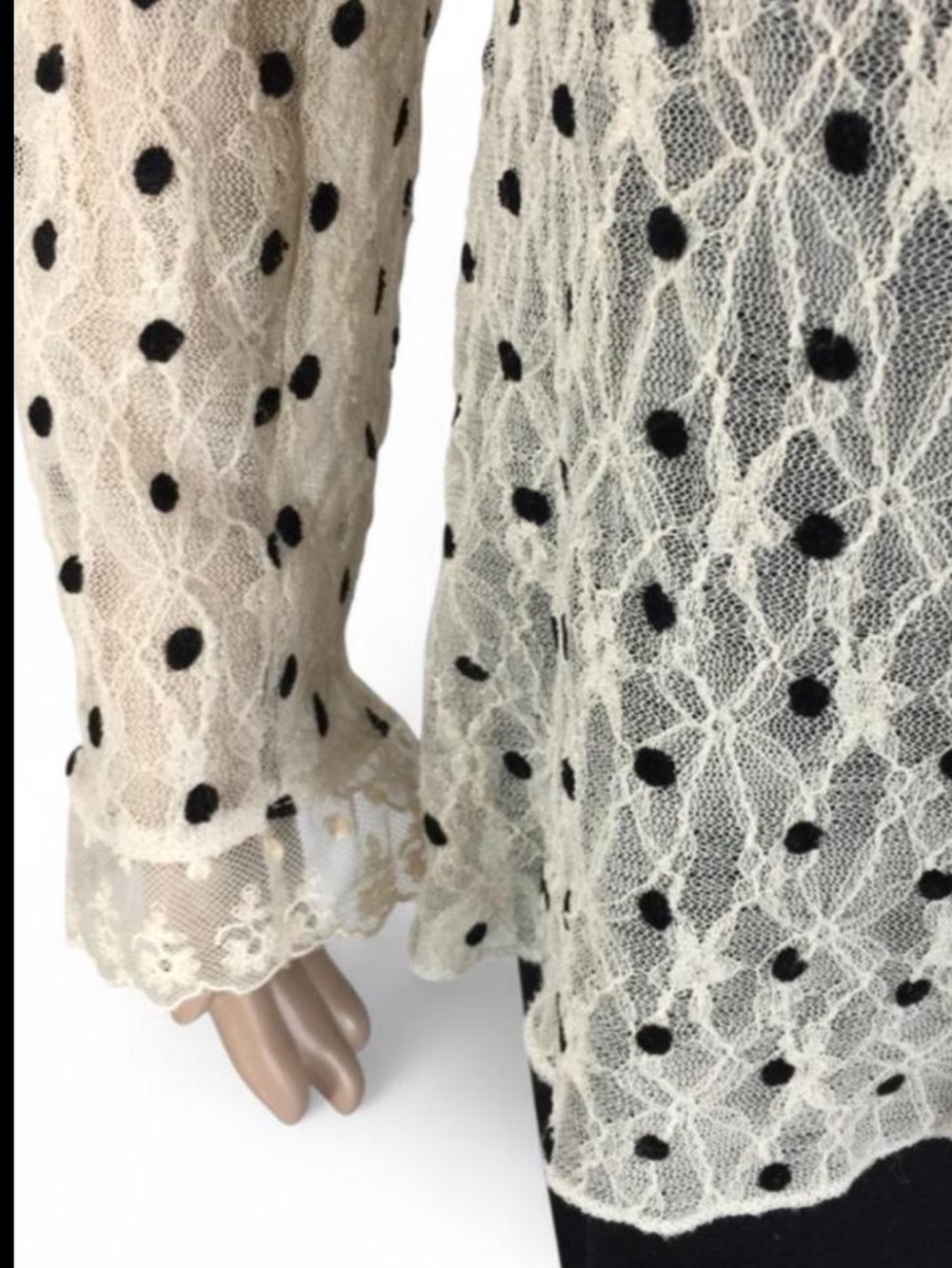 Free people ivory and black polka lace top - Picture 4 of 8
